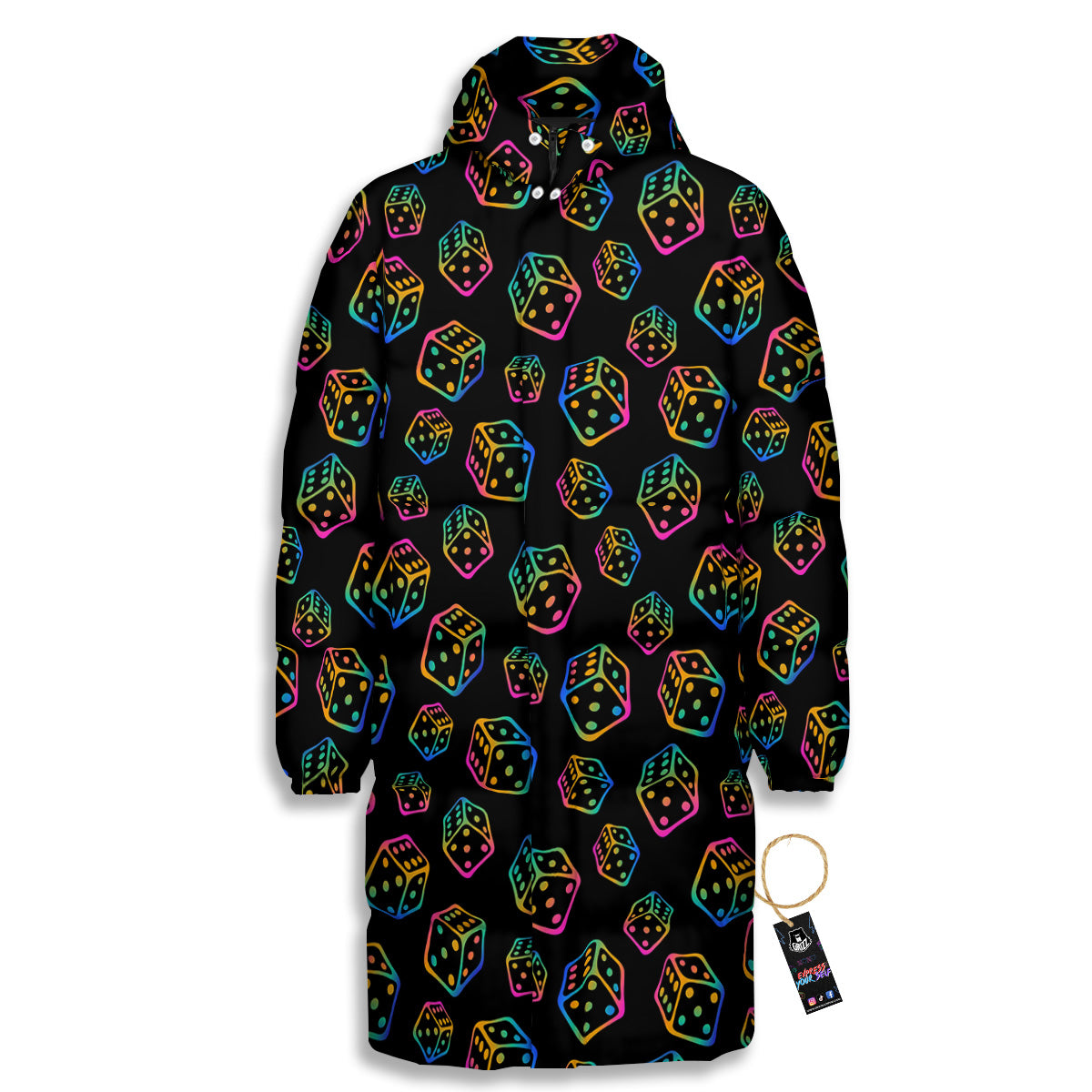 Rainbow Dice Print Pattern Long Down Jacket-grizzshop
