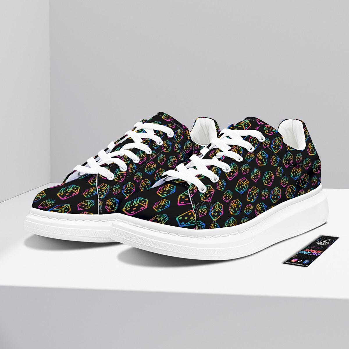 Rainbow Dice Print Pattern Platform Shoes-grizzshop