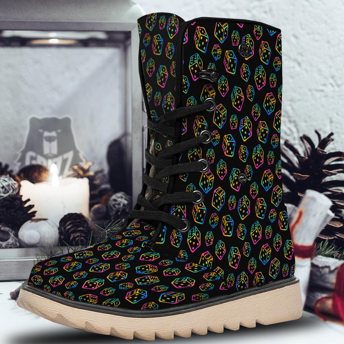 Rainbow Dice Print Pattern Snow Boots-grizzshop