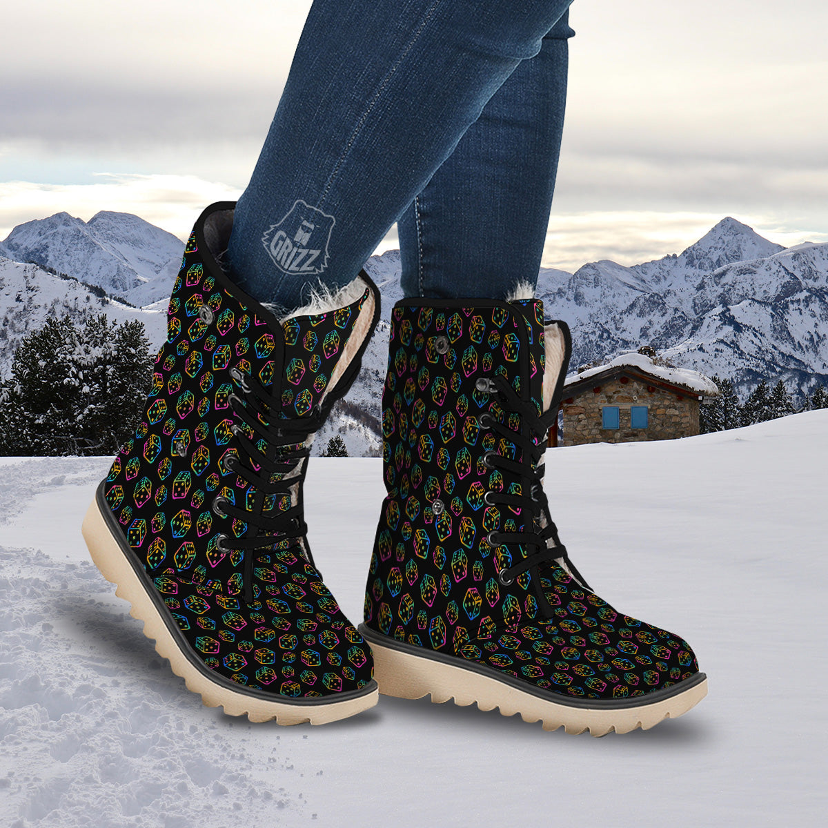 Rainbow Dice Print Pattern Snow Boots-grizzshop