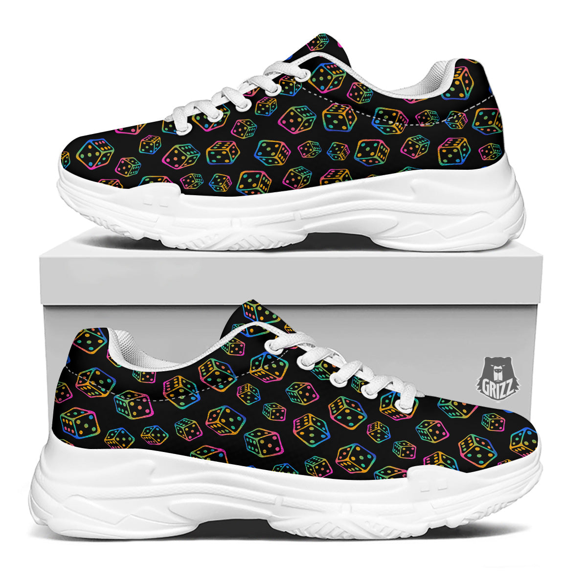 Rainbow Dice Print Pattern White Chunky Shoes-grizzshop
