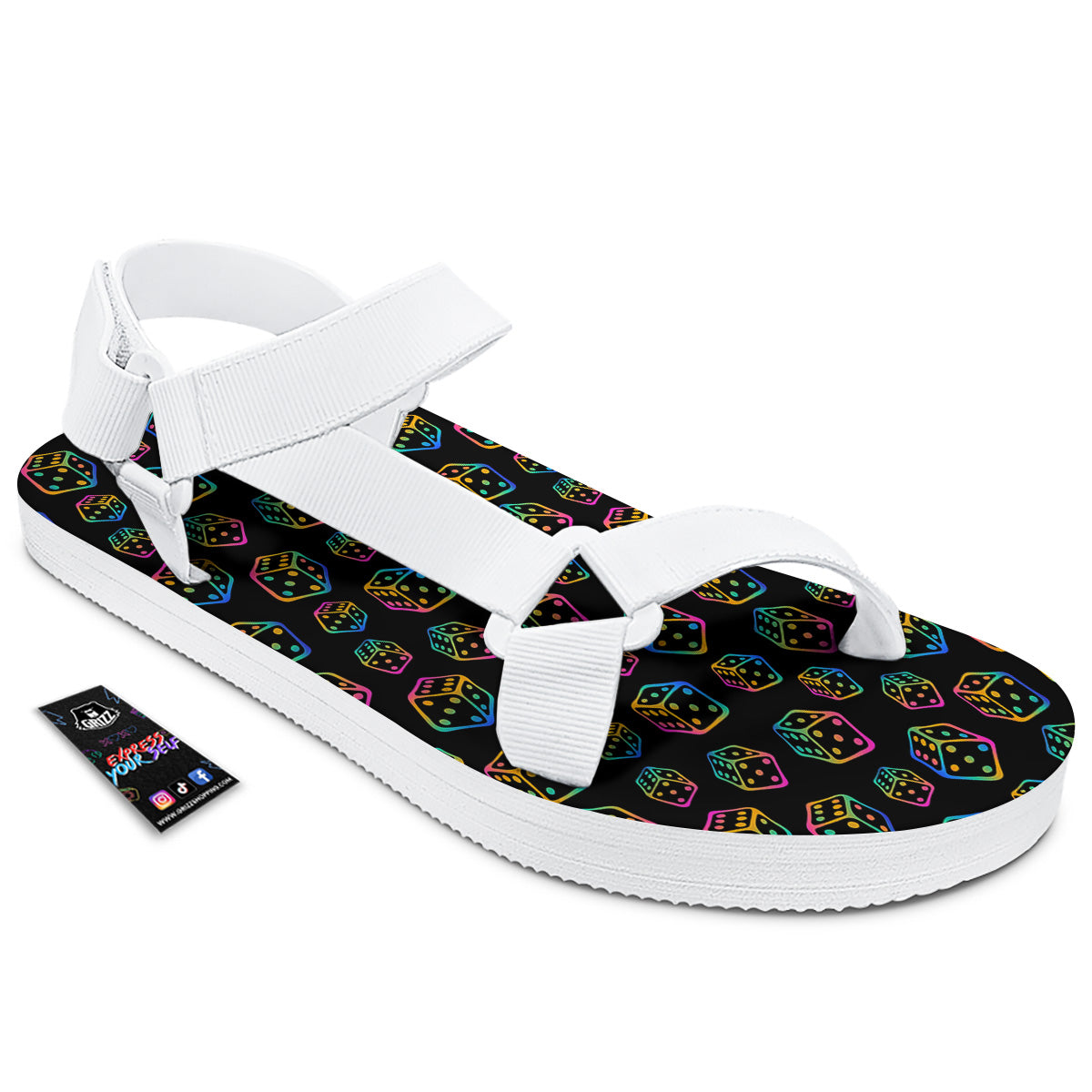 Rainbow Dice Print Pattern White Open Toe Sandals-grizzshop