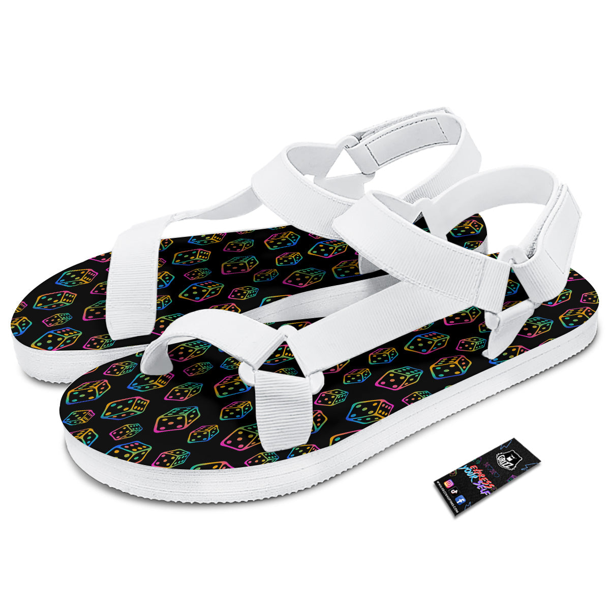 Rainbow Dice Print Pattern White Open Toe Sandals-grizzshop