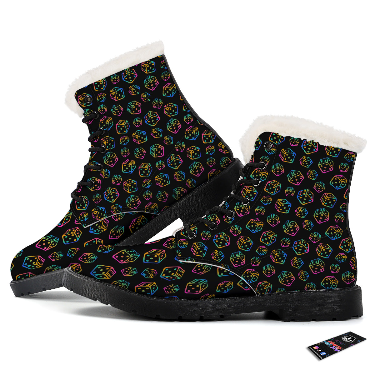 Rainbow Dice Print Pattern Winter Boots-grizzshop