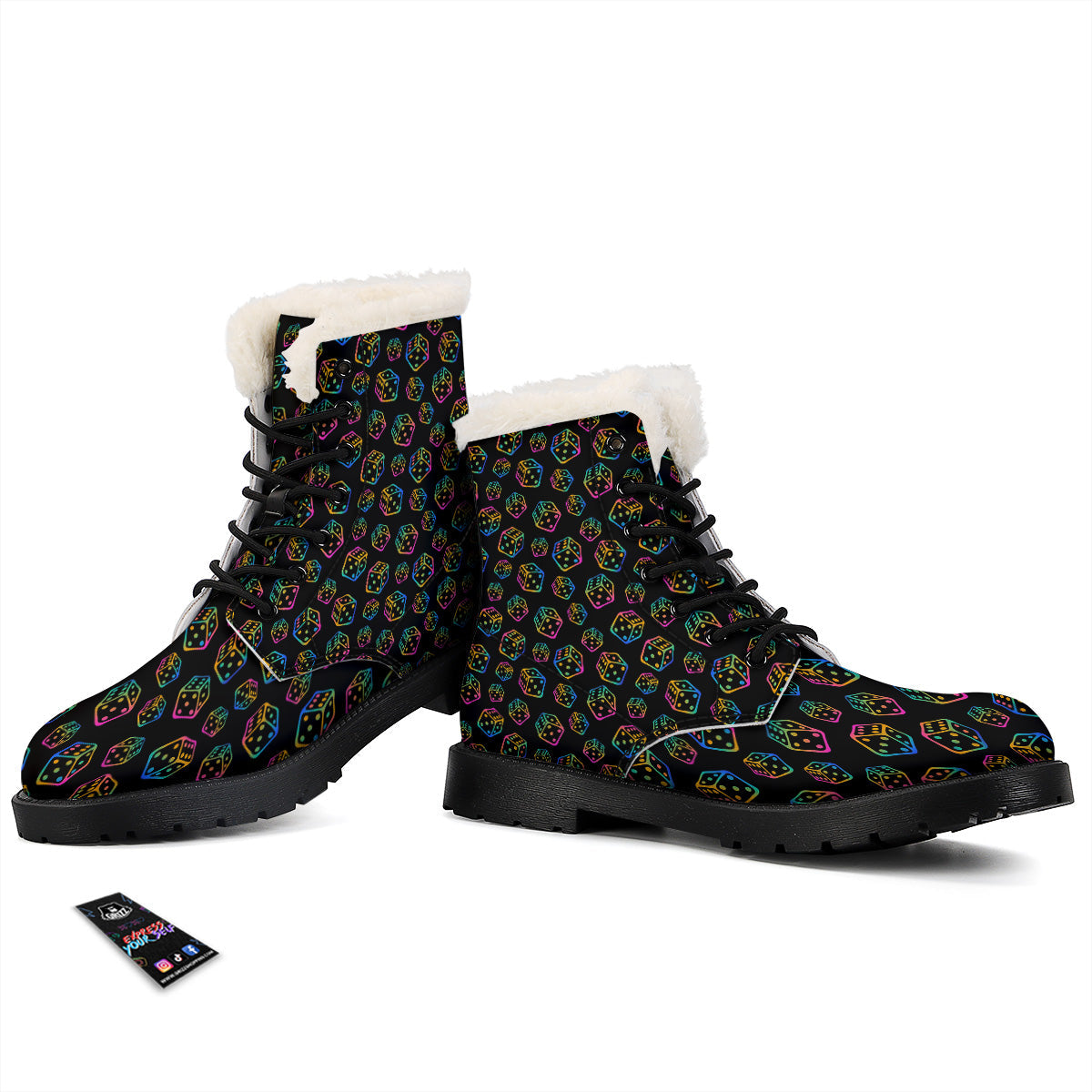 Rainbow Dice Print Pattern Winter Boots-grizzshop