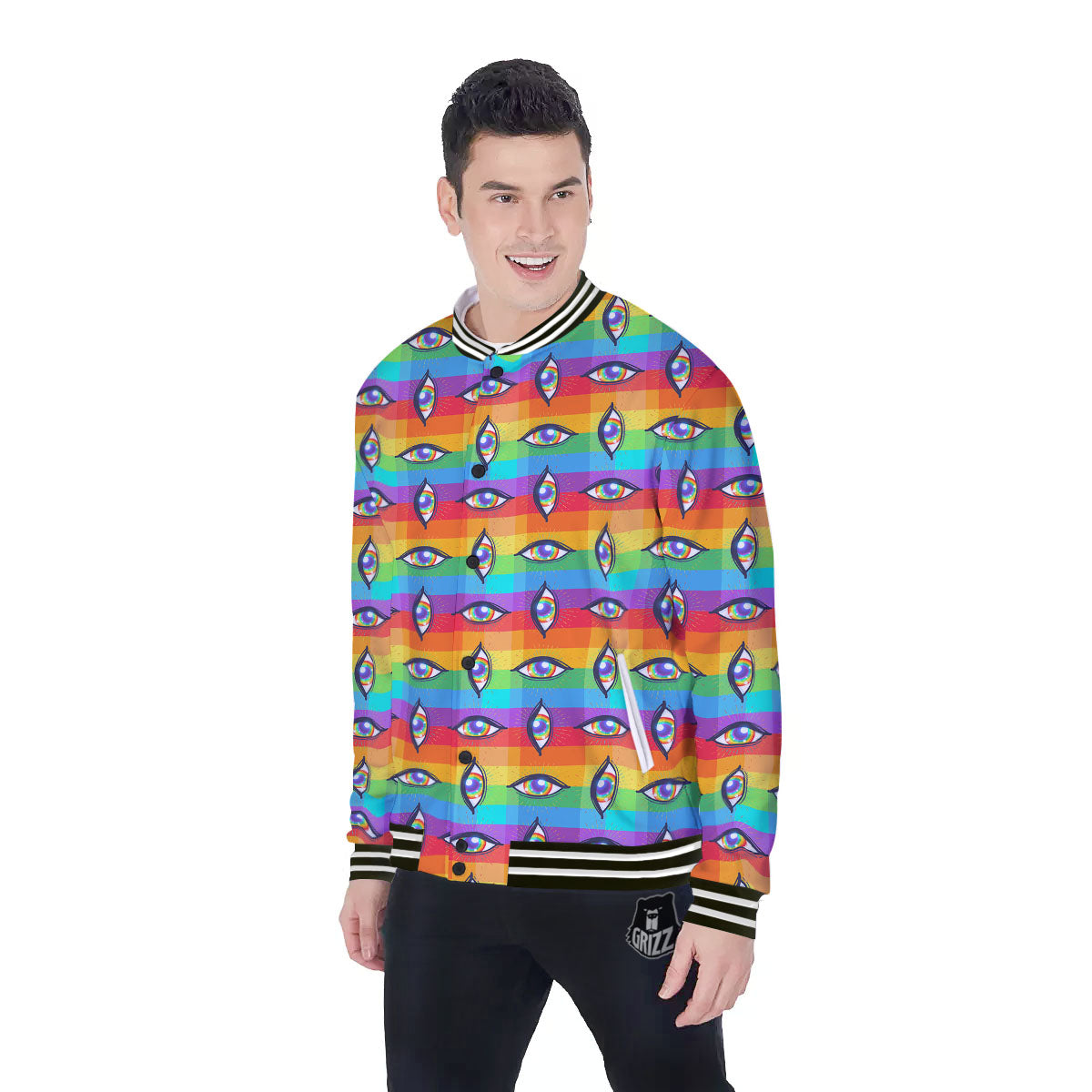 Rainbow Eyes LGBT Pride Print Pattern Baseball Jacket-grizzshop