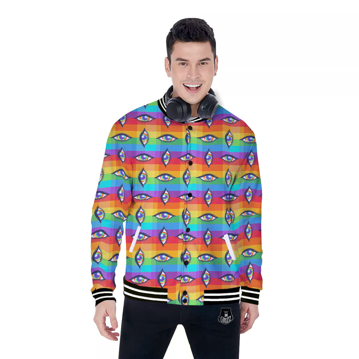 Rainbow Eyes LGBT Pride Print Pattern Baseball Jacket-grizzshop