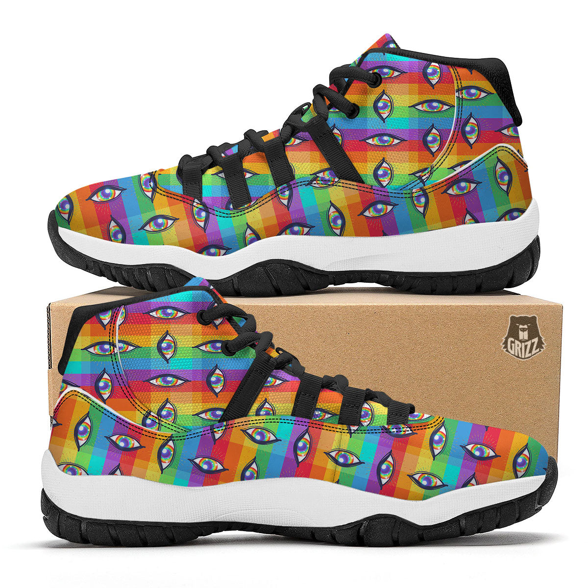 Rainbow Eyes LGBT Pride Print Pattern Black Bball Shoes-grizzshop