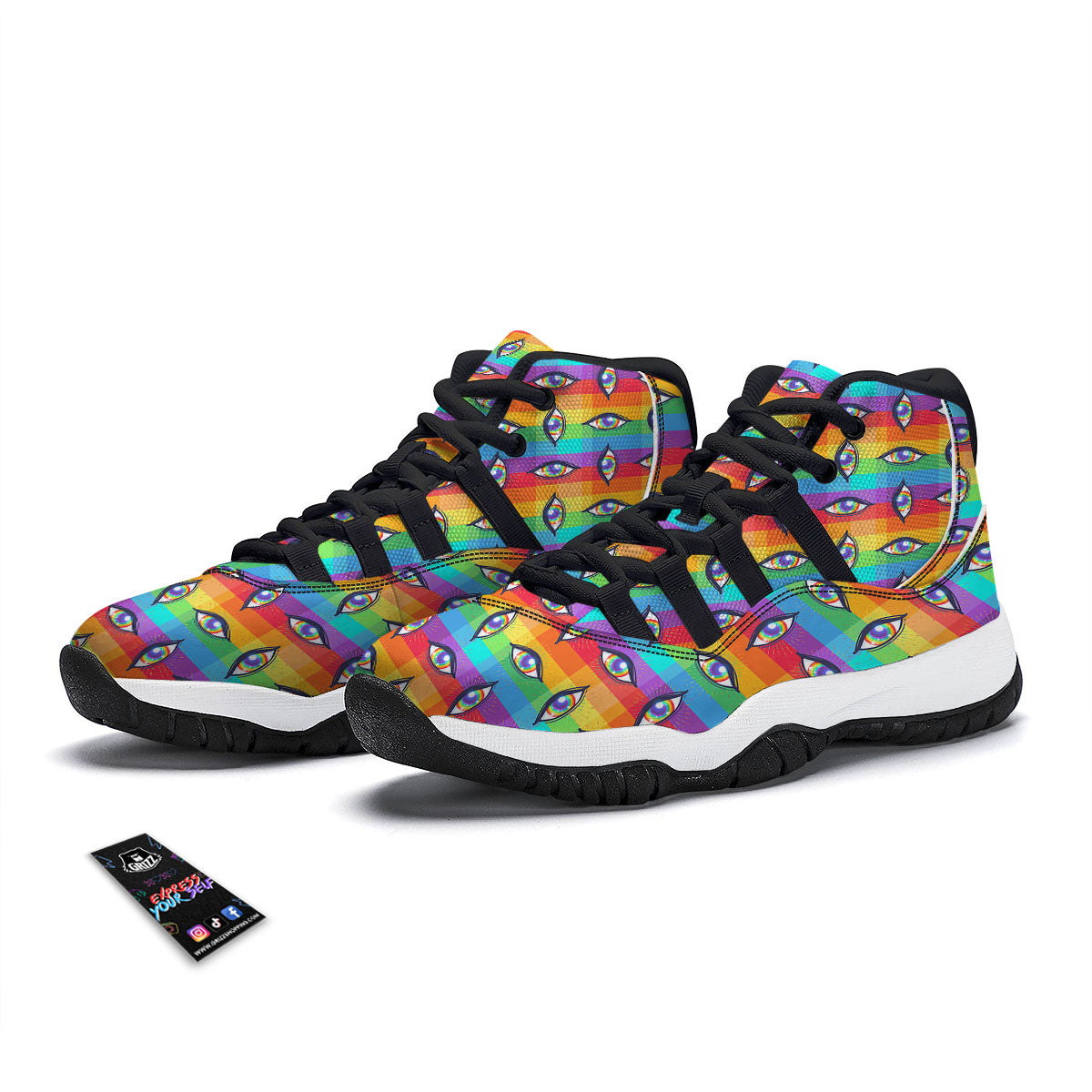 Rainbow Eyes LGBT Pride Print Pattern Black Bball Shoes-grizzshop