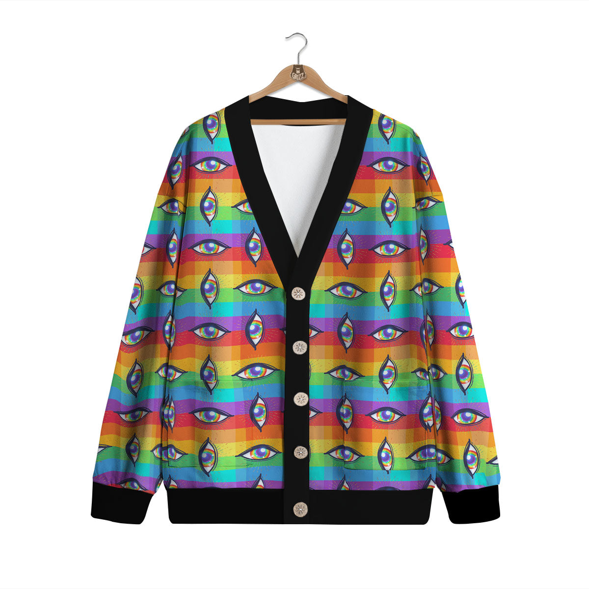 Rainbow Eyes LGBT Pride Print Pattern Cardigan-grizzshop