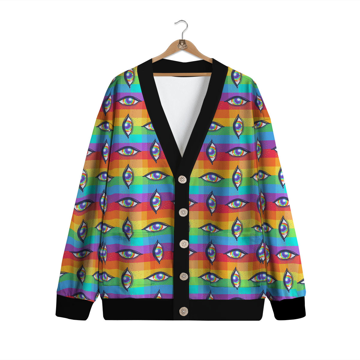 Rainbow Eyes LGBT Pride Print Pattern Cardigan-grizzshop