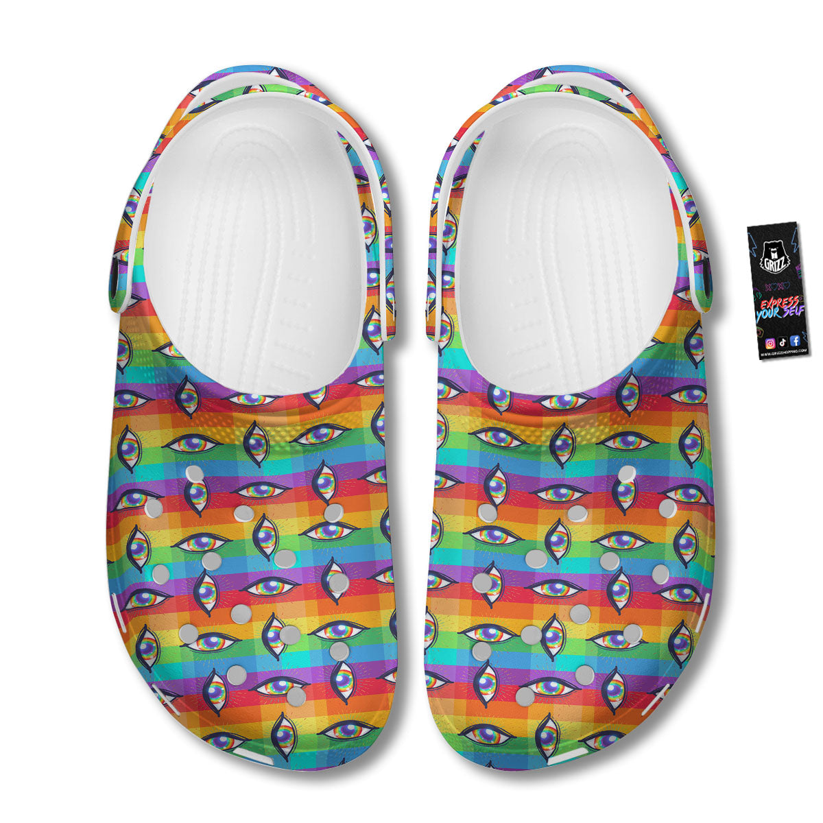 Rainbow Eyes LGBT Pride Print Pattern Clog-grizzshop