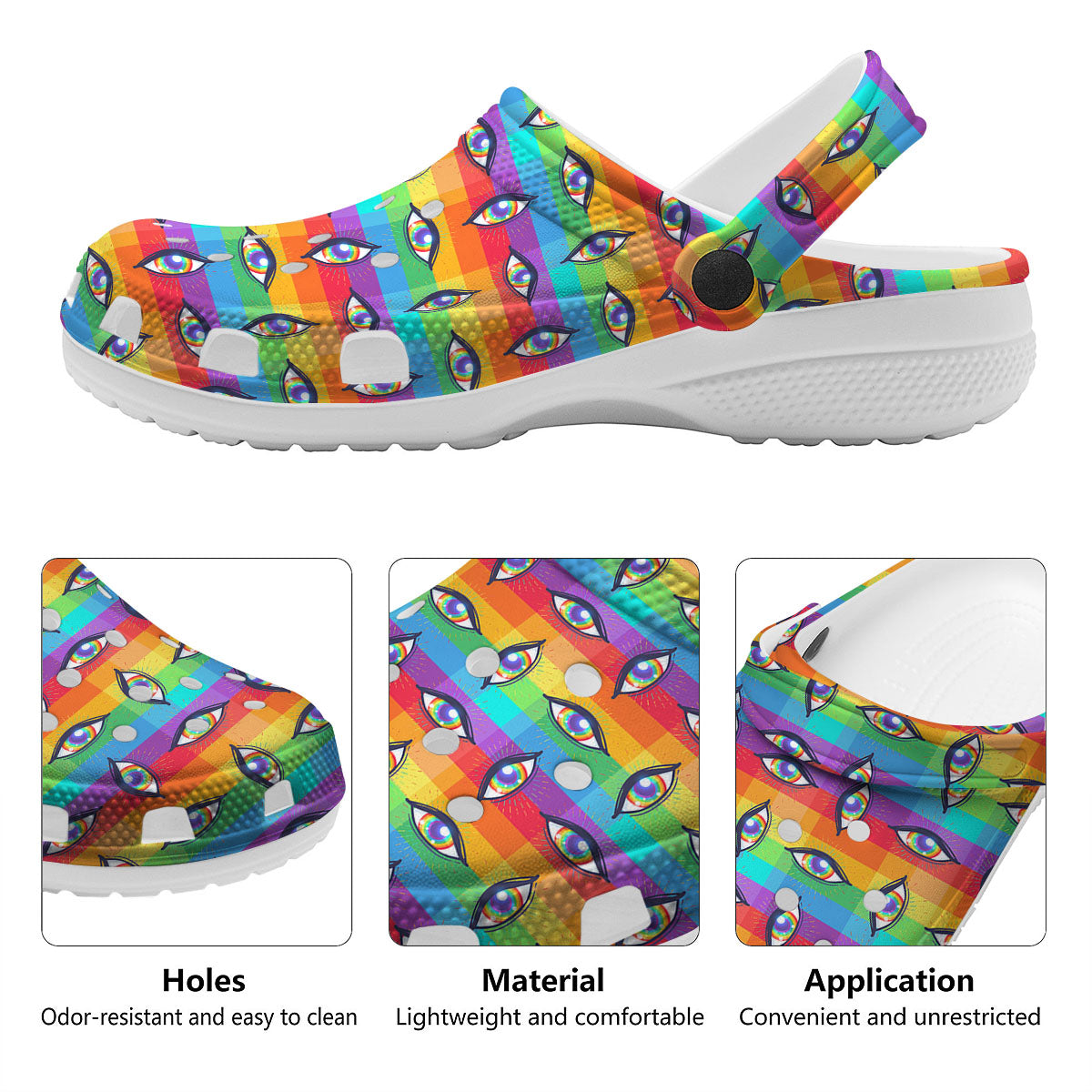 Rainbow Eyes LGBT Pride Print Pattern Clog-grizzshop