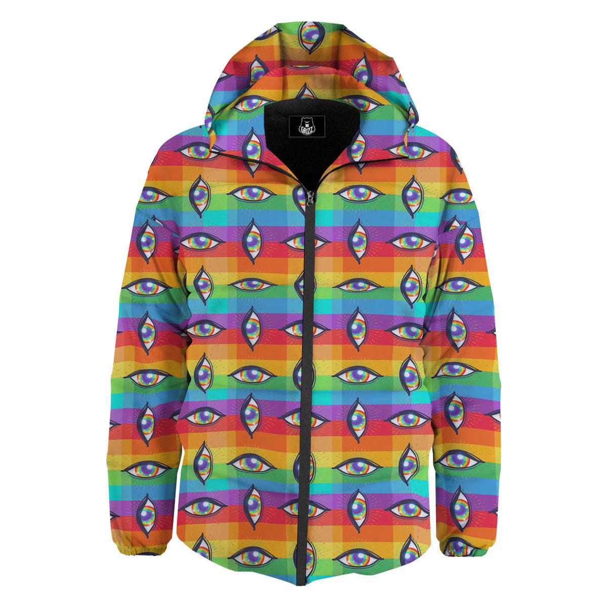 Rainbow Eyes LGBT Pride Print Pattern Down Jacket-grizzshop