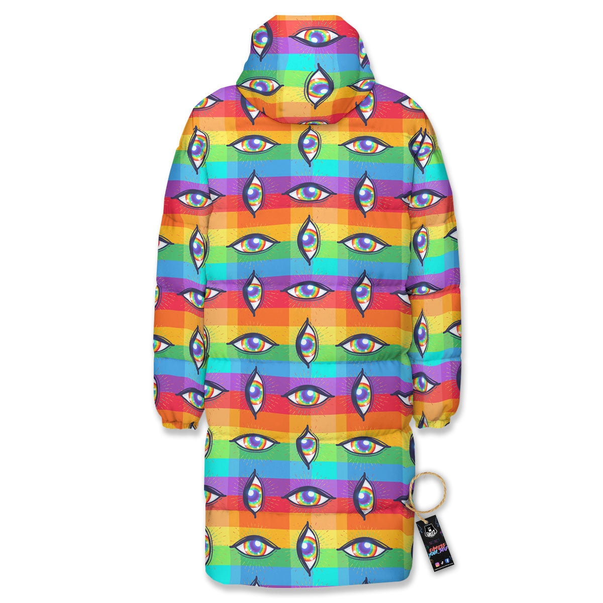 Rainbow Eyes LGBT Pride Print Pattern Long Down Jacket-grizzshop