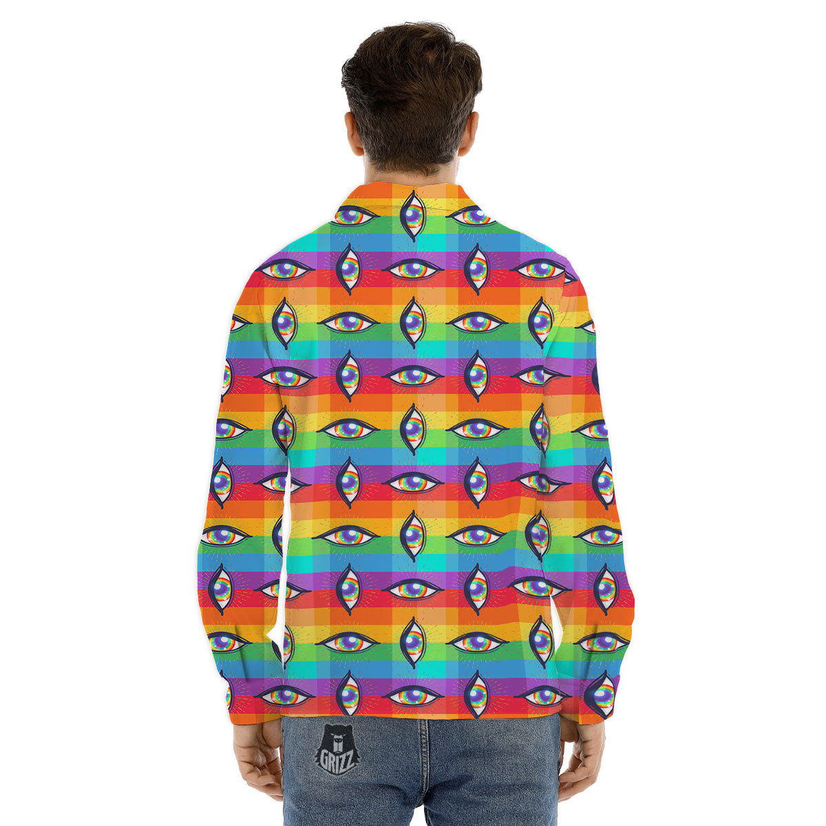 Rainbow Eyes LGBT Pride Print Pattern Men's Dress Shirts-grizzshop