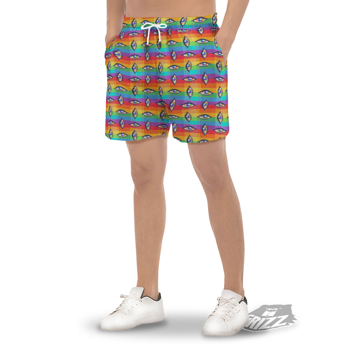 Rainbow Eyes LGBT Pride Print Pattern Men's Gym Shorts-grizzshop