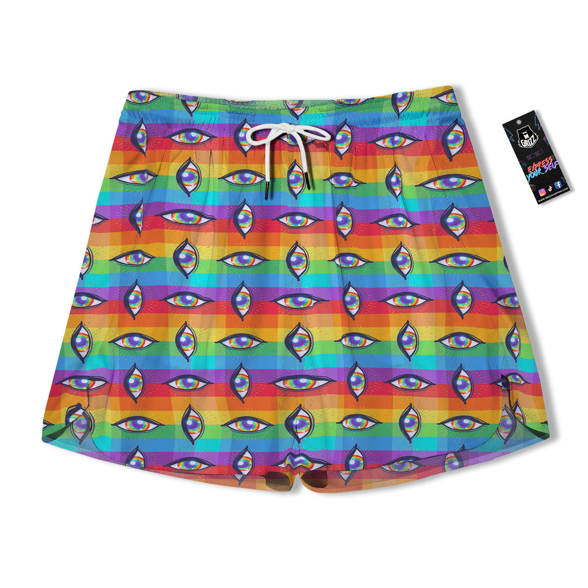 Rainbow Eyes LGBT Pride Print Pattern Men's Running Shorts-grizzshop