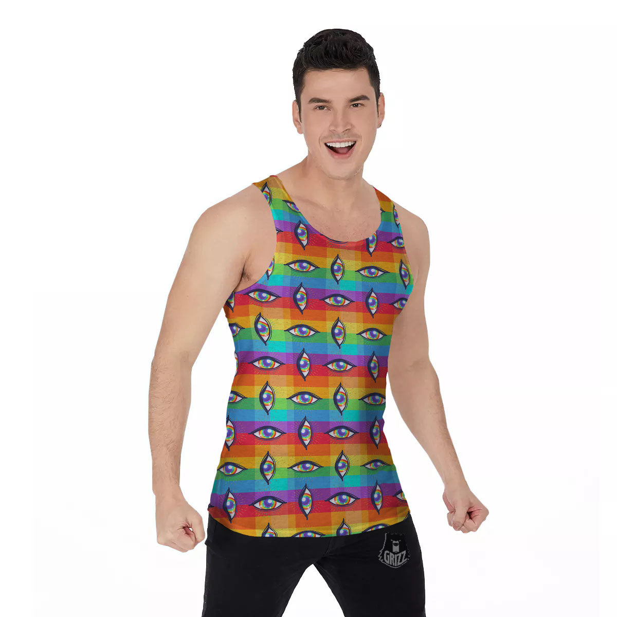 Rainbow Eyes LGBT Pride Print Pattern Men's Tank Top-grizzshop