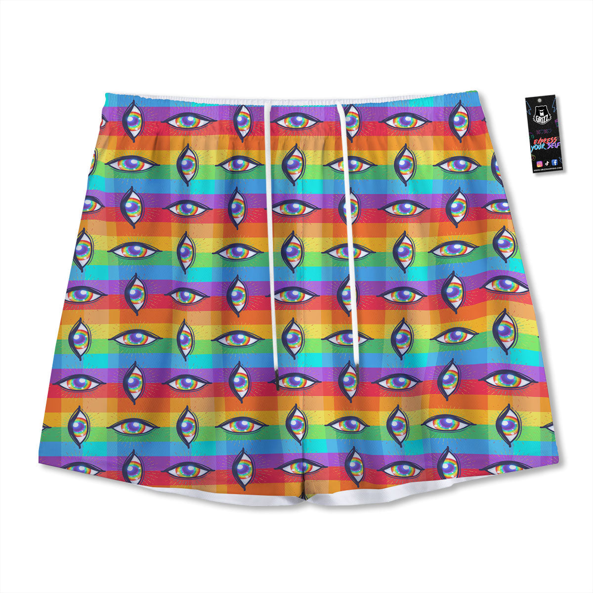 Rainbow Eyes LGBT Pride Print Pattern Mesh Shorts