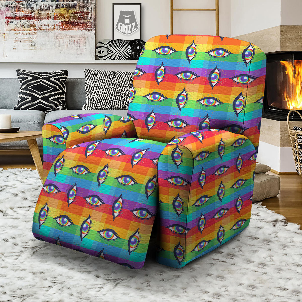 Rainbow Eyes LGBT Pride Print Pattern Recliner Slipcover-grizzshop