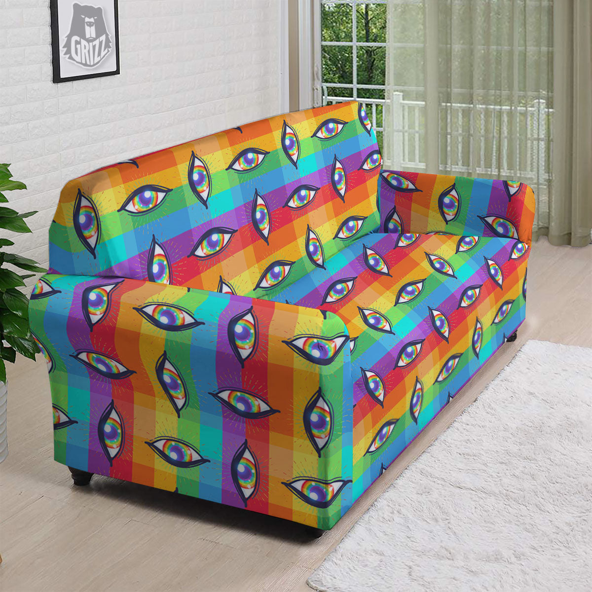 Rainbow Eyes LGBT Pride Print Pattern Sofa Cover-grizzshop