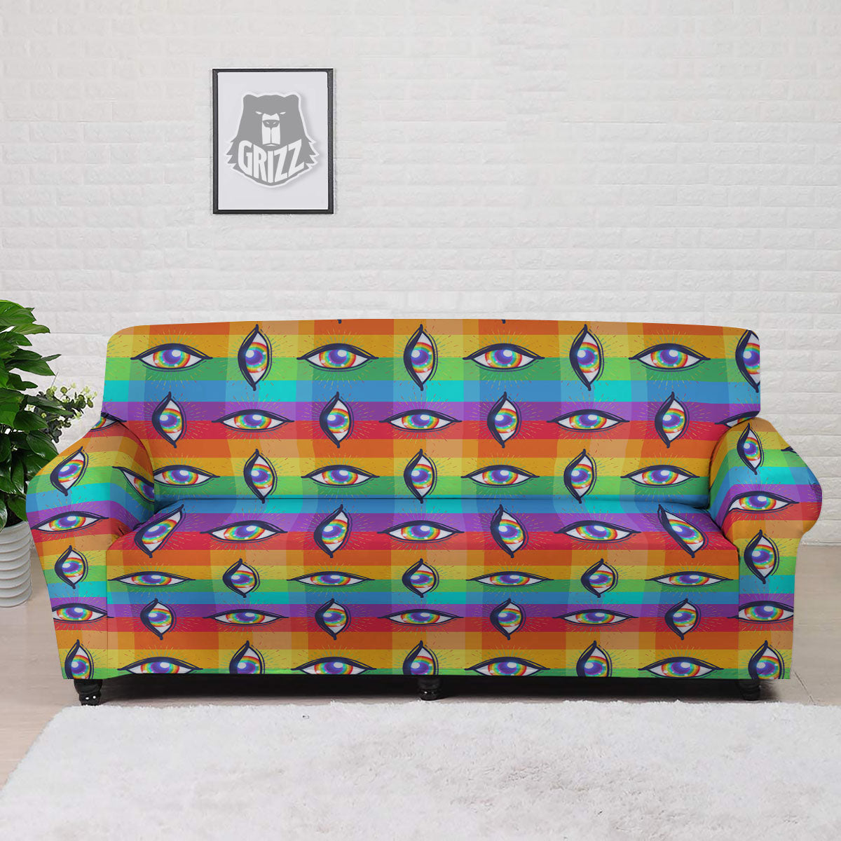 Rainbow Eyes LGBT Pride Print Pattern Sofa Cover-grizzshop