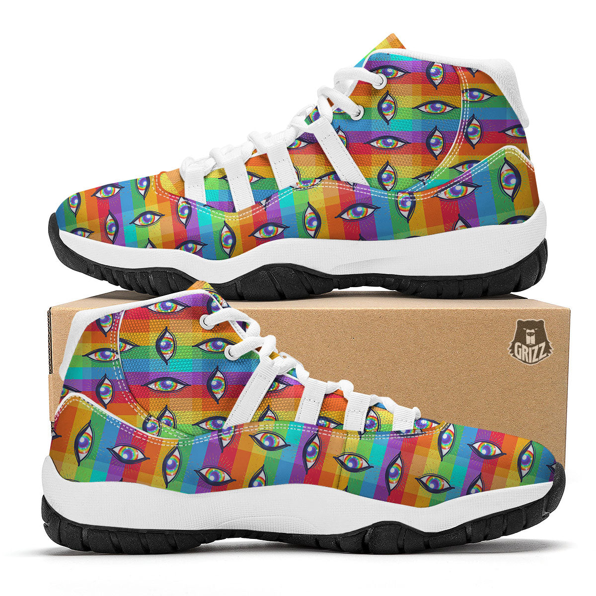 Rainbow Eyes LGBT Pride Print Pattern White Bball Shoes-grizzshop