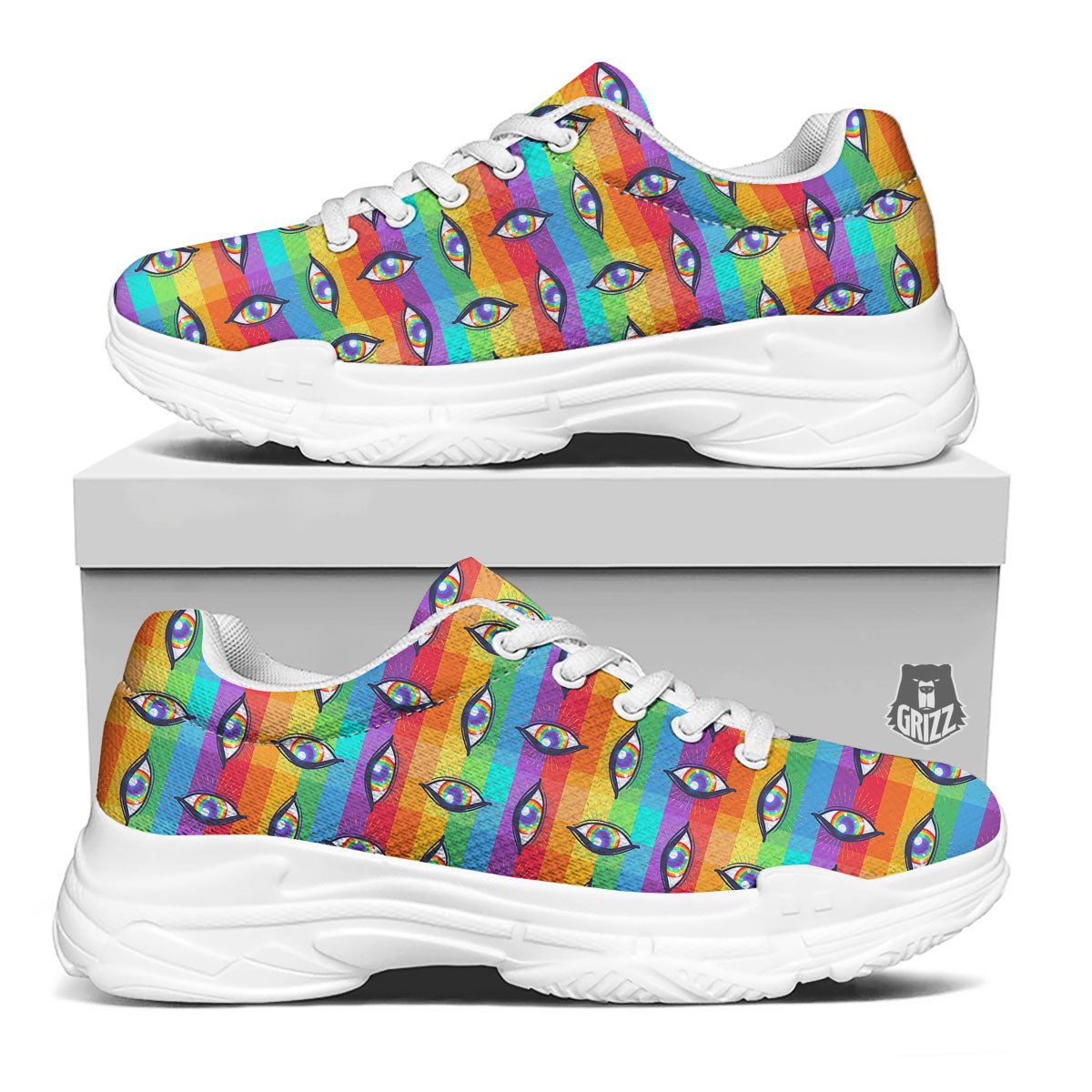 Rainbow Eyes LGBT Pride Print Pattern White Chunky Shoes-grizzshop