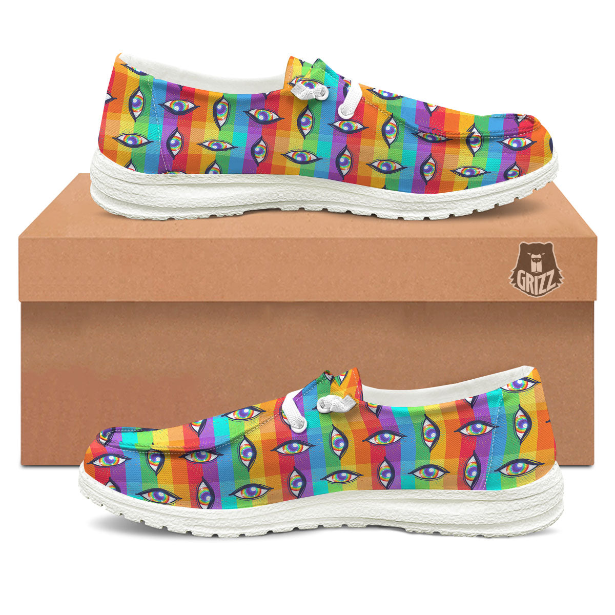 Rainbow Eyes LGBT Pride Print Pattern White Loafers-grizzshop