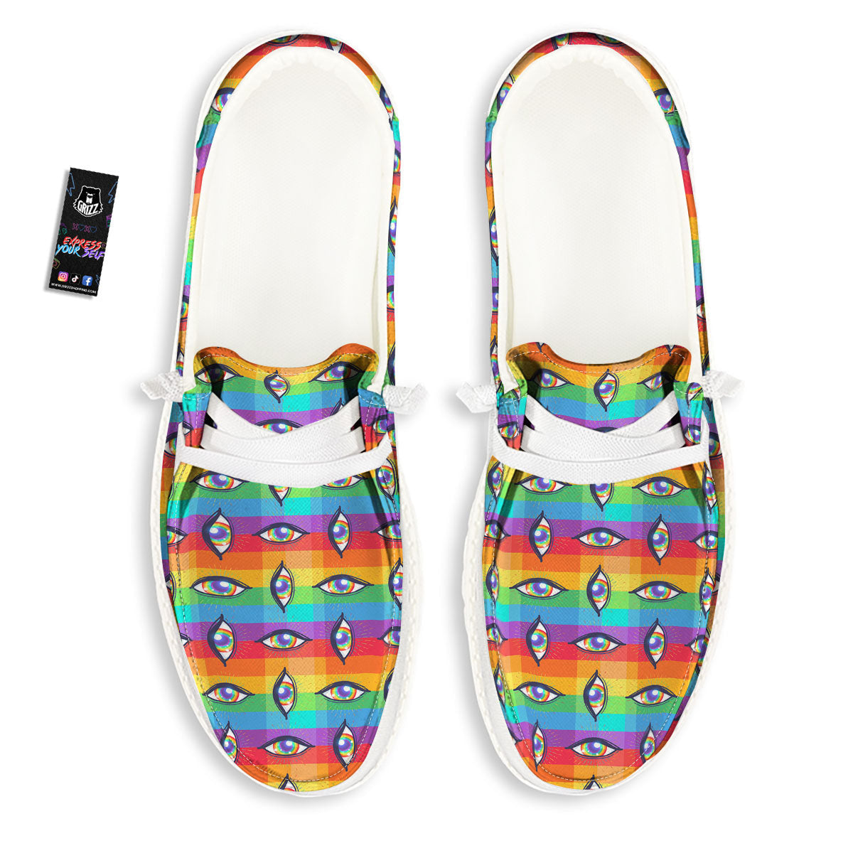 Rainbow Eyes LGBT Pride Print Pattern White Loafers-grizzshop