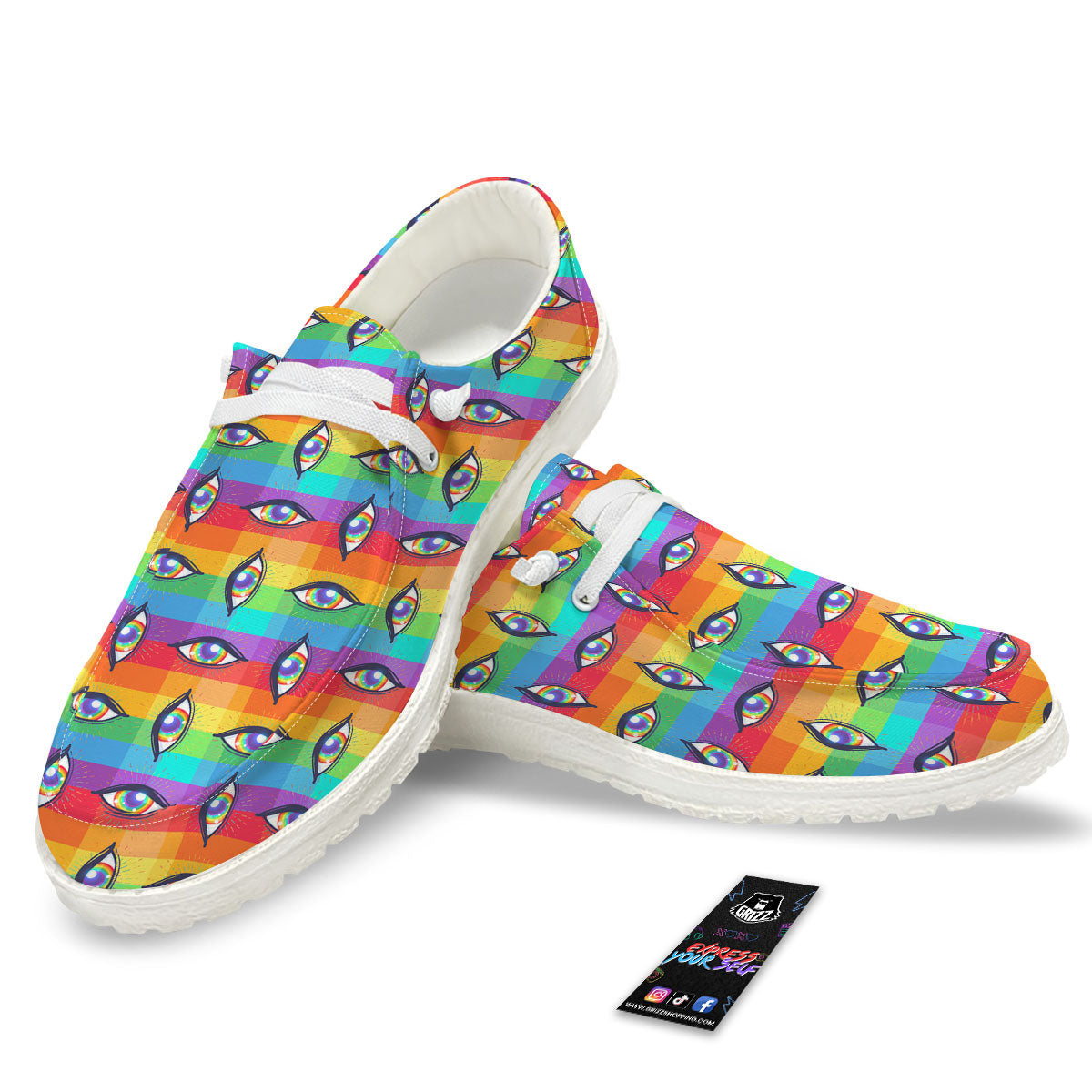 Rainbow Eyes LGBT Pride Print Pattern White Loafers-grizzshop