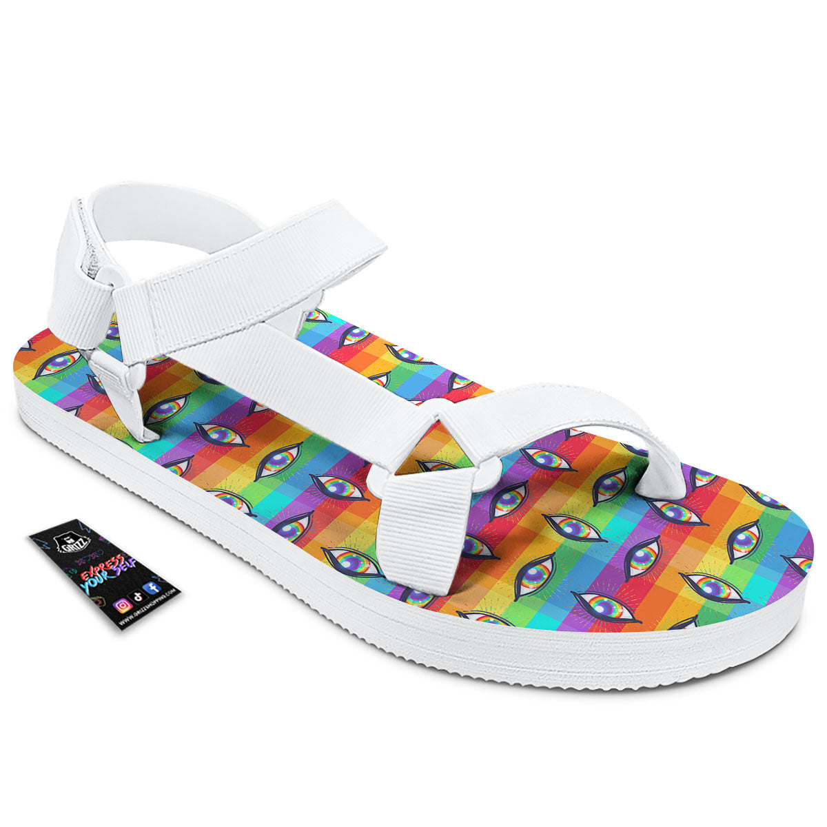 Rainbow Eyes LGBT Pride Print Pattern White Open Toe Sandals-grizzshop