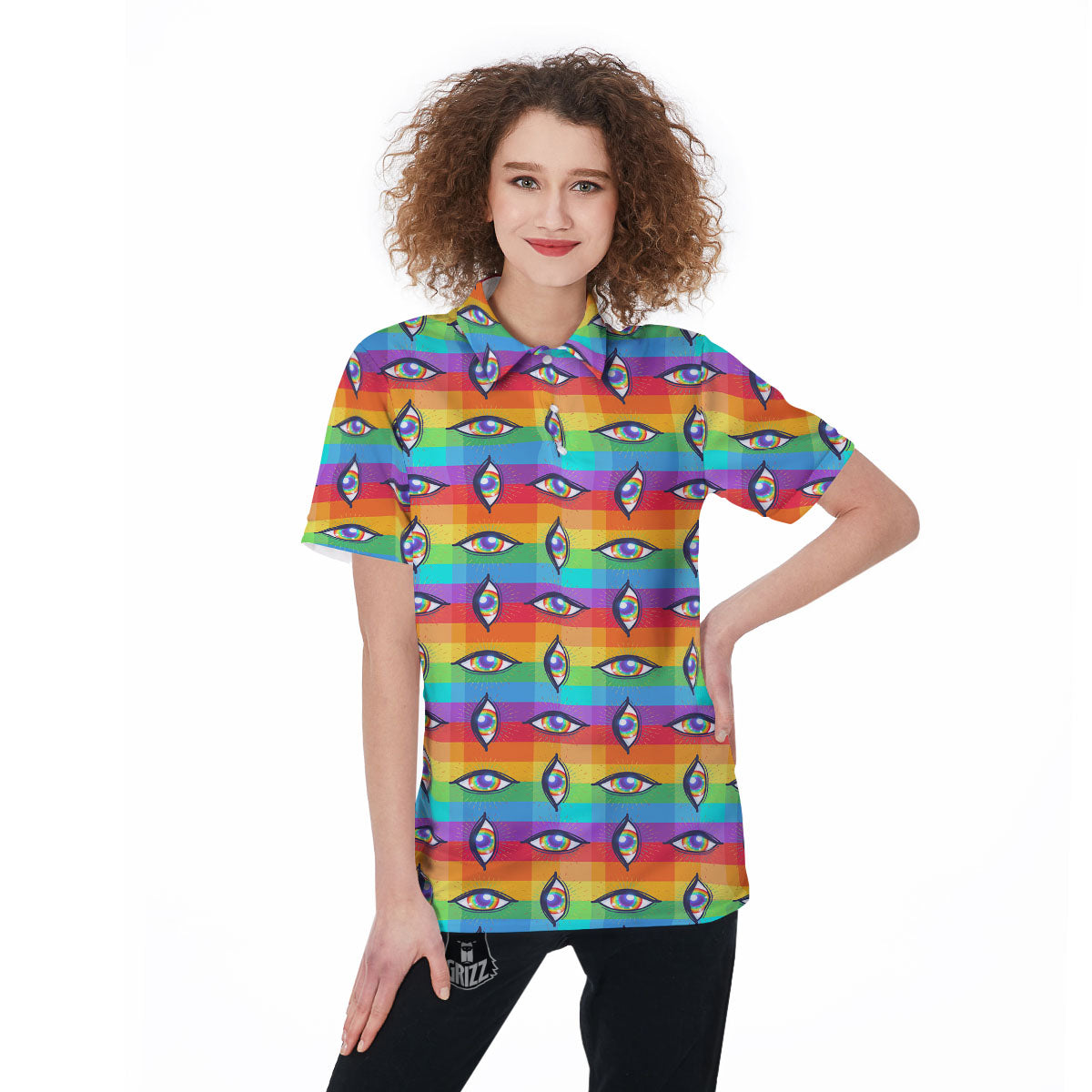 Rainbow Eyes LGBT Pride Print Pattern Women's Golf Shirts-grizzshop