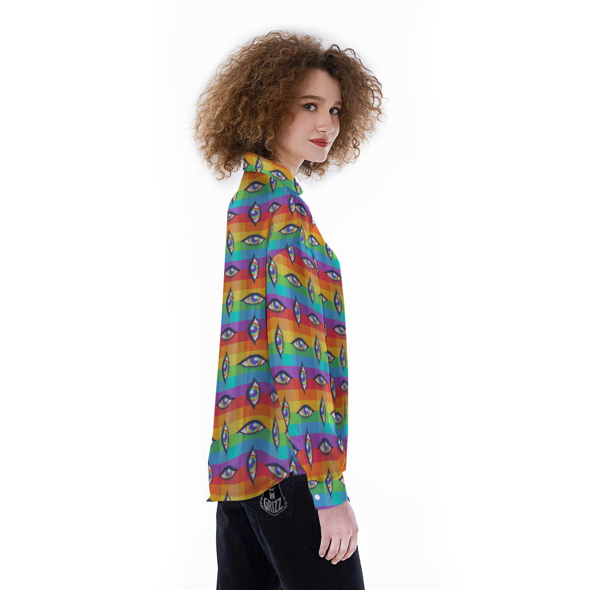 Rainbow Eyes LGBT Pride Print Pattern Women's Long Sleeve Shirts-grizzshop