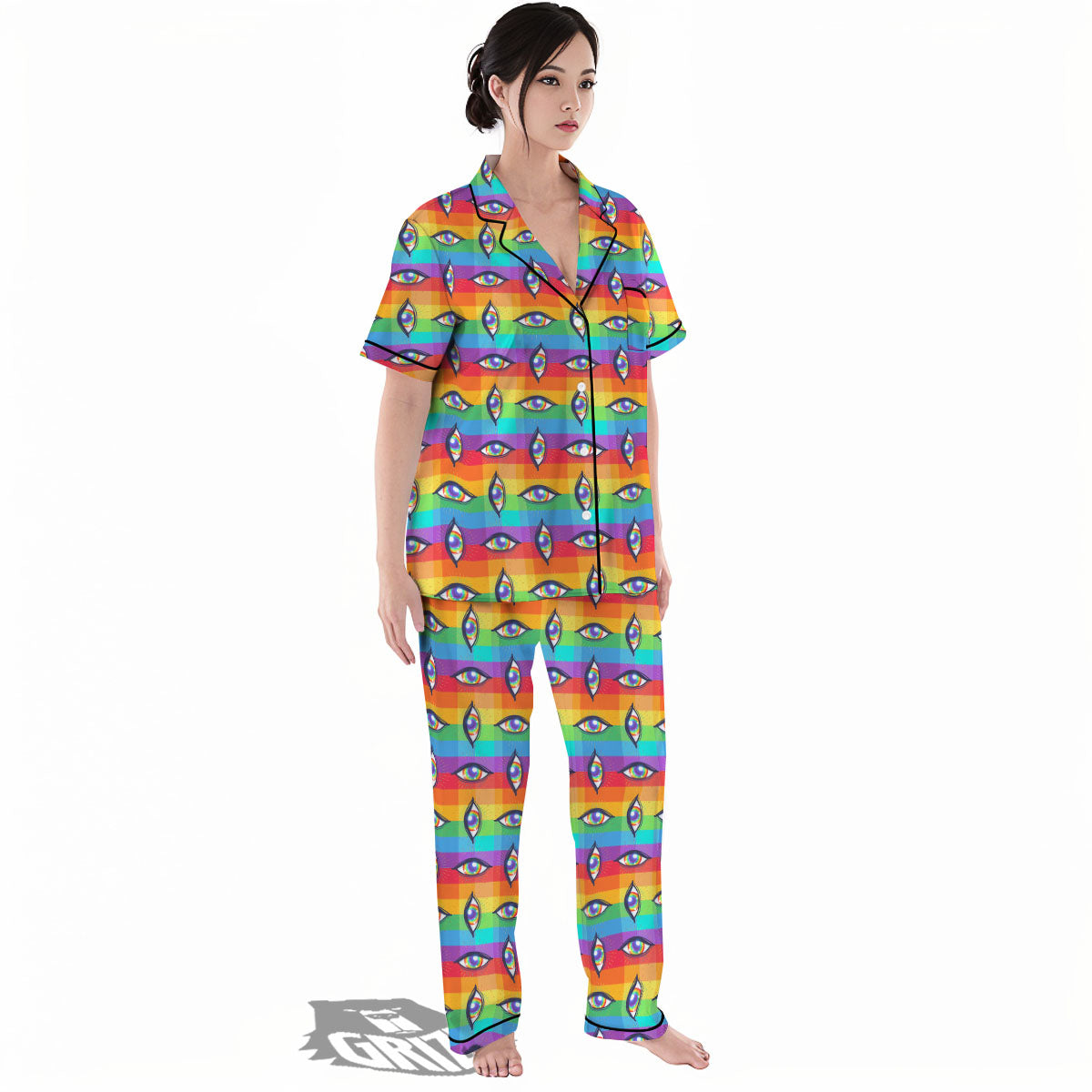 Rainbow Eyes LGBT Pride Print Pattern Women's Pajamas Set-grizzshop