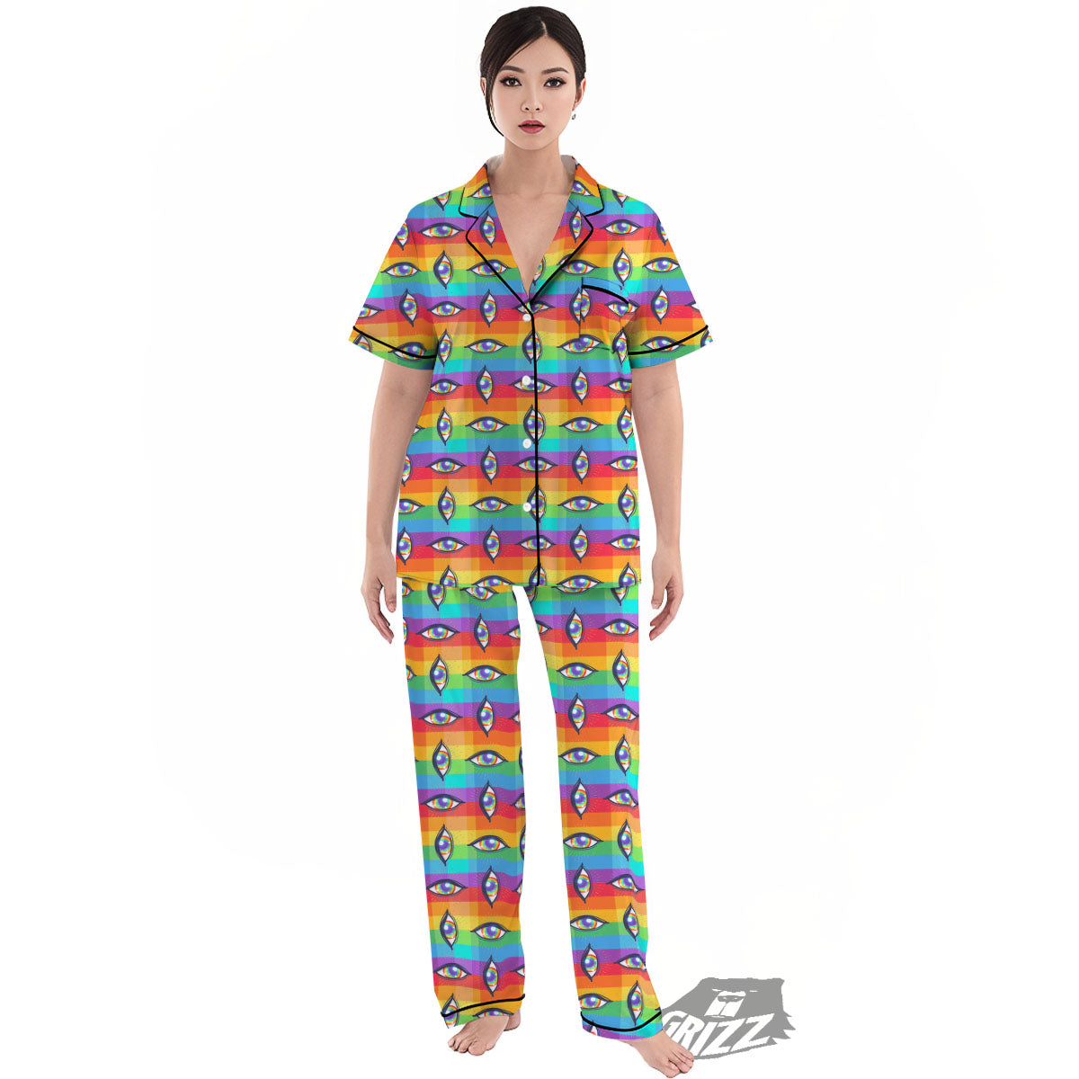 Rainbow Eyes LGBT Pride Print Pattern Women's Pajamas Set-grizzshop