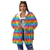 Rainbow Eyes LGBT Pride Print Pattern Women's Sherpa Jacket-grizzshop