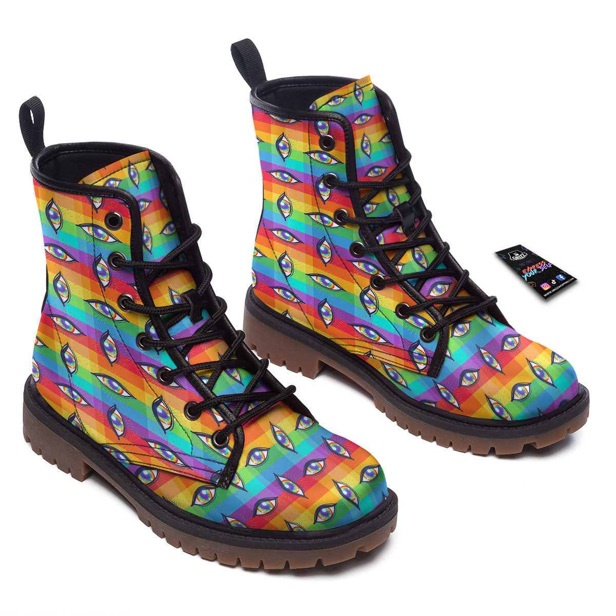 Rainbow Eyes LGBT Pride Print Pattern Work Boots-grizzshop