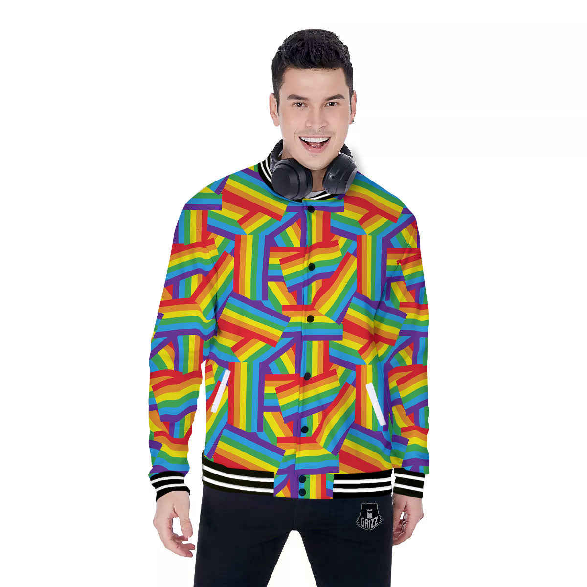 Rainbow Flag LGBT Pride Pattern Baseball Jacket-grizzshop