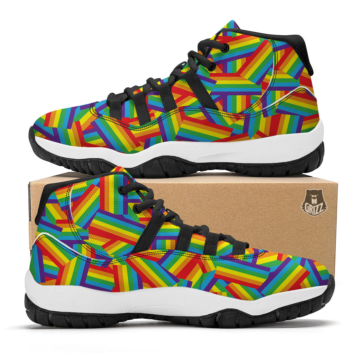 Rainbow Flag LGBT Pride Pattern Black Bball Shoes-grizzshop