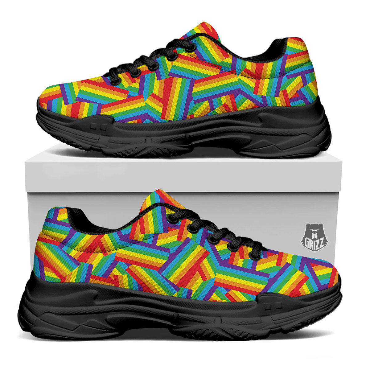 Rainbow Flag LGBT Pride Pattern Black Chunky Shoes-grizzshop