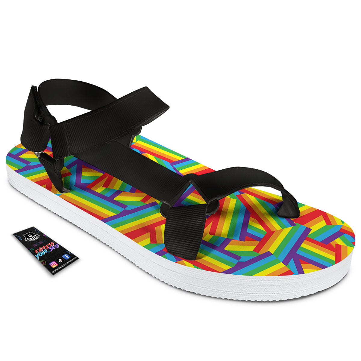 Rainbow Flag LGBT Pride Pattern Black Open Toe Sandals-grizzshop