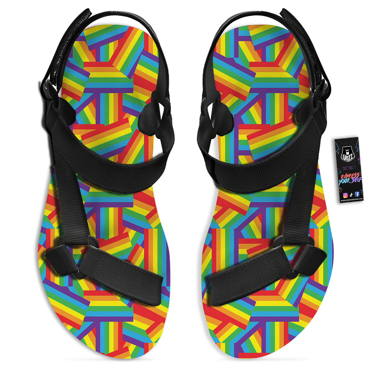 Rainbow Flag LGBT Pride Pattern Black Open Toe Sandals-grizzshop