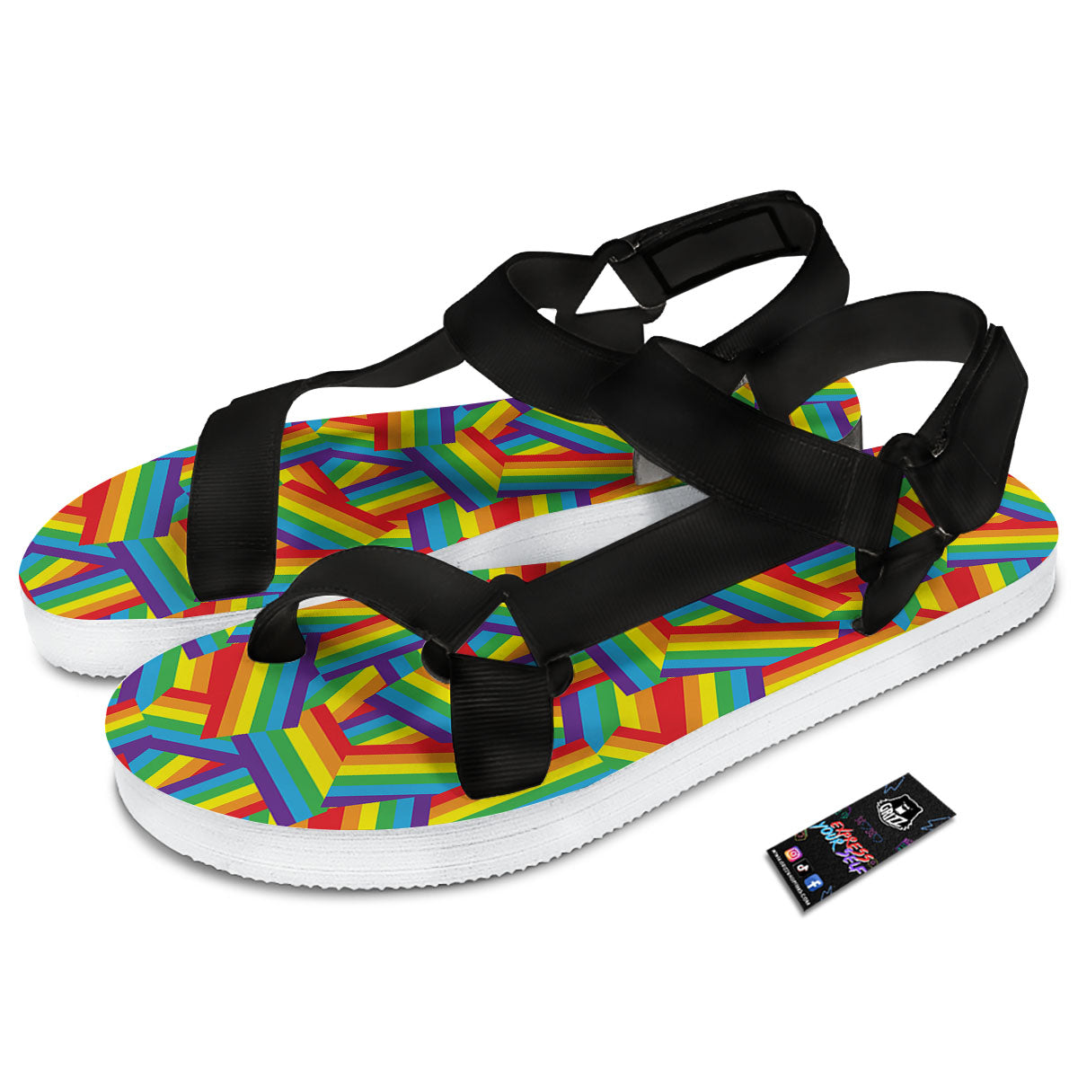 Rainbow Flag LGBT Pride Pattern Black Open Toe Sandals-grizzshop