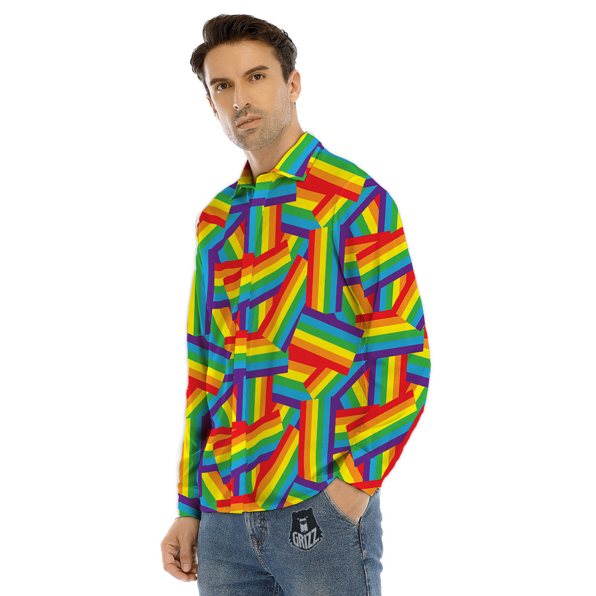 Rainbow Flag LGBT Pride Pattern Men's Dress Shirts-grizzshop