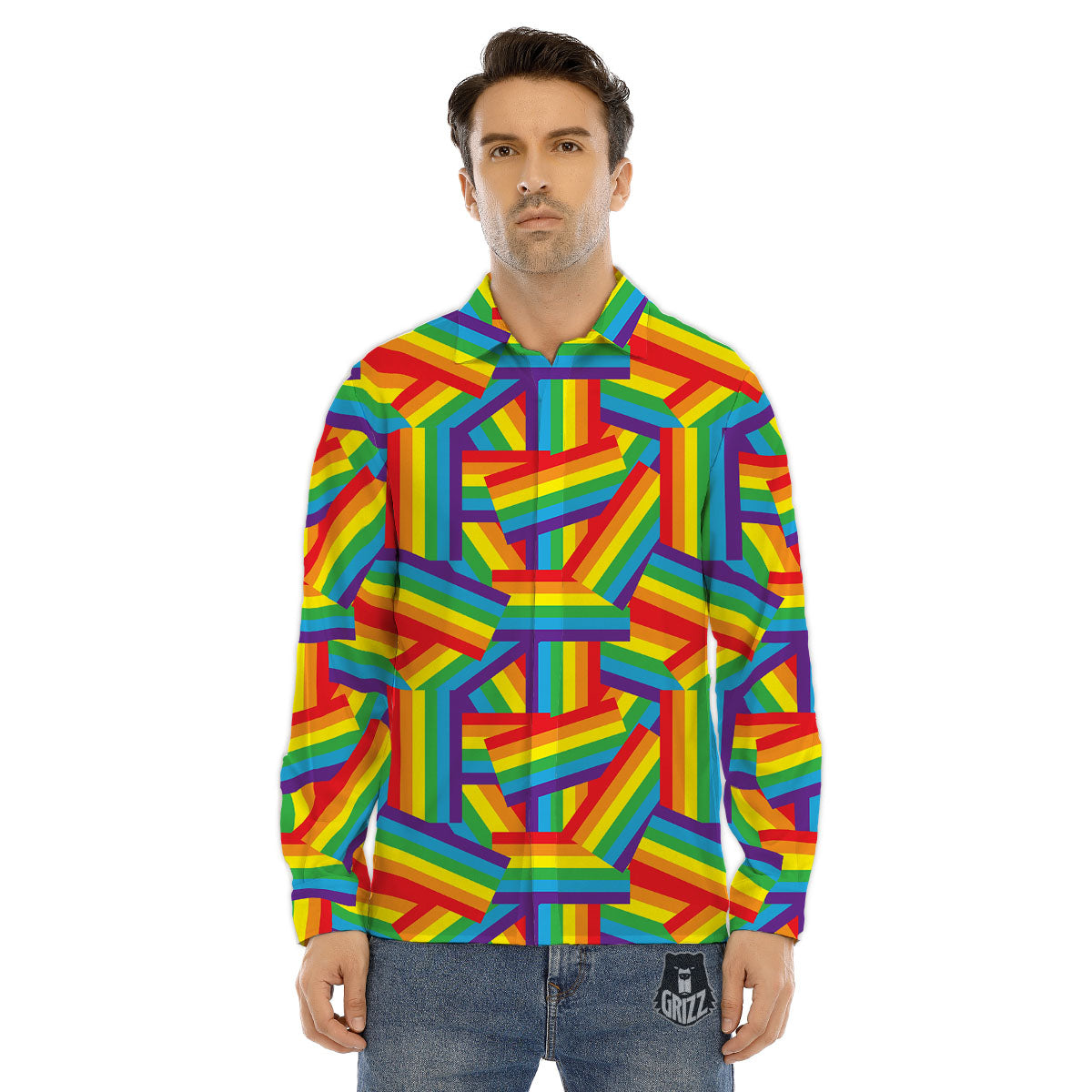 Rainbow Flag LGBT Pride Pattern Men's Dress Shirts-grizzshop