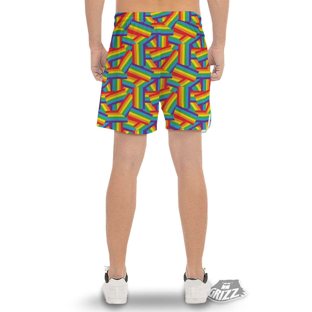 Rainbow Flag LGBT Pride Pattern Men's Gym Shorts-grizzshop