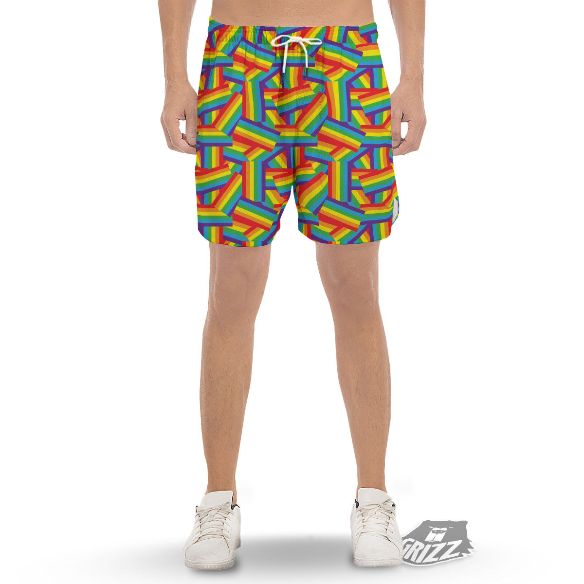 Rainbow Flag LGBT Pride Pattern Men's Gym Shorts-grizzshop