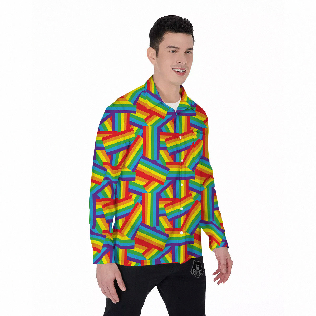 Rainbow Flag LGBT Pride Pattern Men's Long Sleeve Shirts-grizzshop